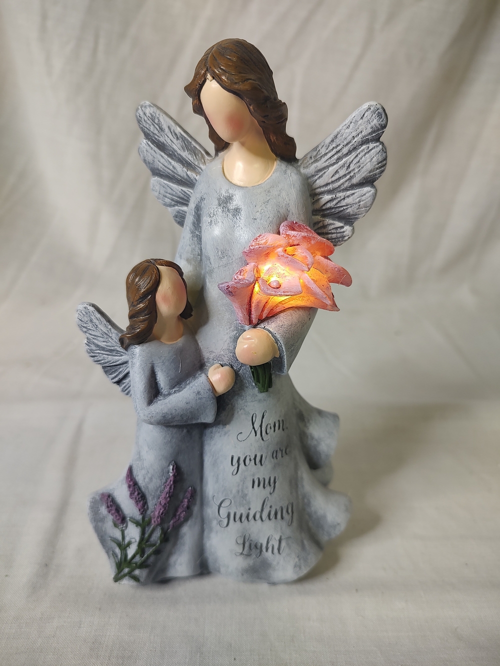 Angel Mother and Child Figurine with Pink Flower Accent